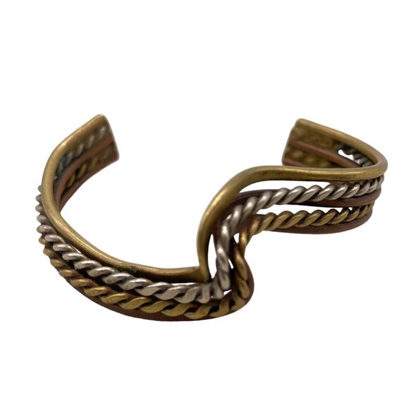 Taxco Asymmetrical Wire Twisted Cuff Bangle Bracelet gold and silver tone